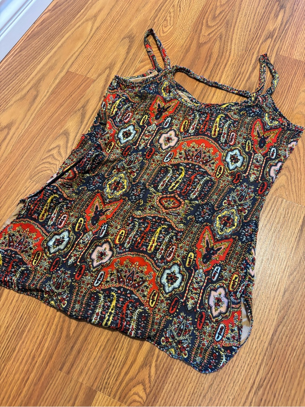 DKNY Multicolor Silk Boho Beaded Tank Top